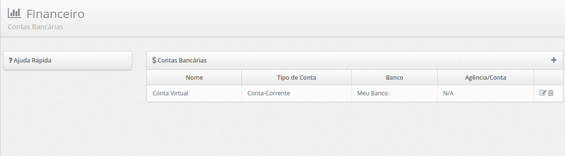 Lista de contas bancárias