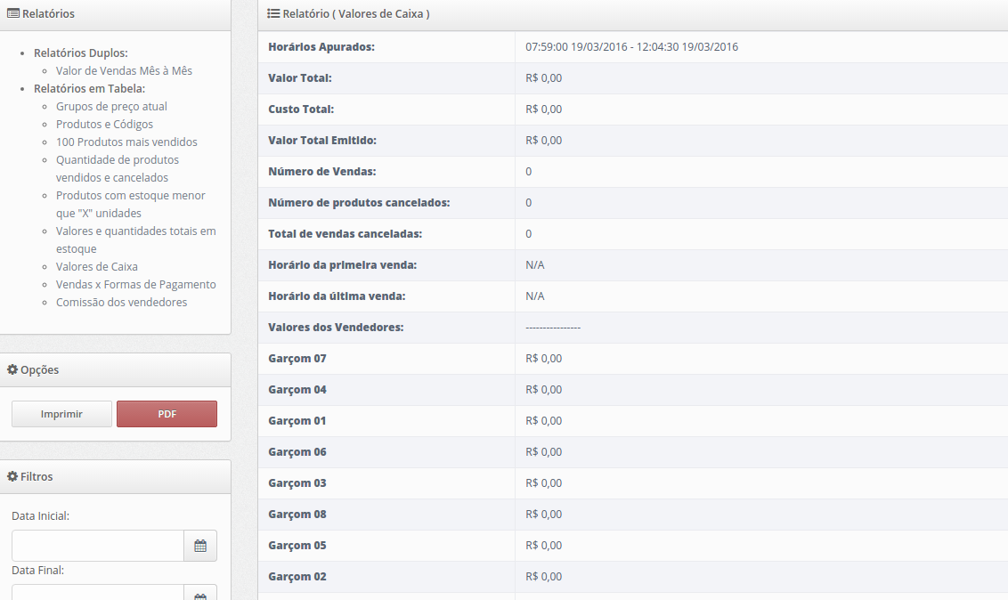Relatório de Valores de Caix