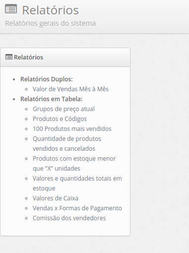 Lista de relatórios